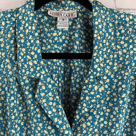 VINTAGE ALYSSA CARR Shirt Button-down with Blue Cotton Print - Picture 2 of 11